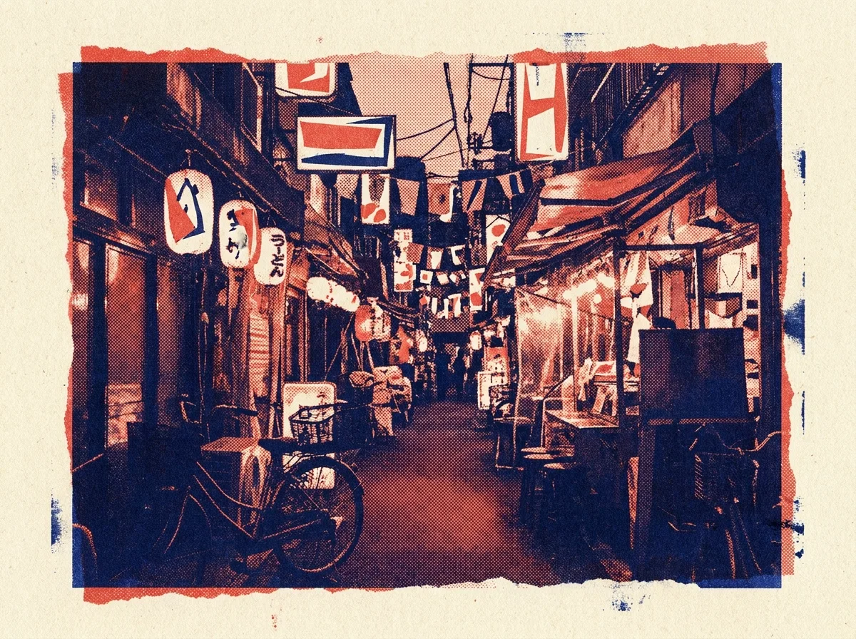 夜市巷弄的復古拼貼影像