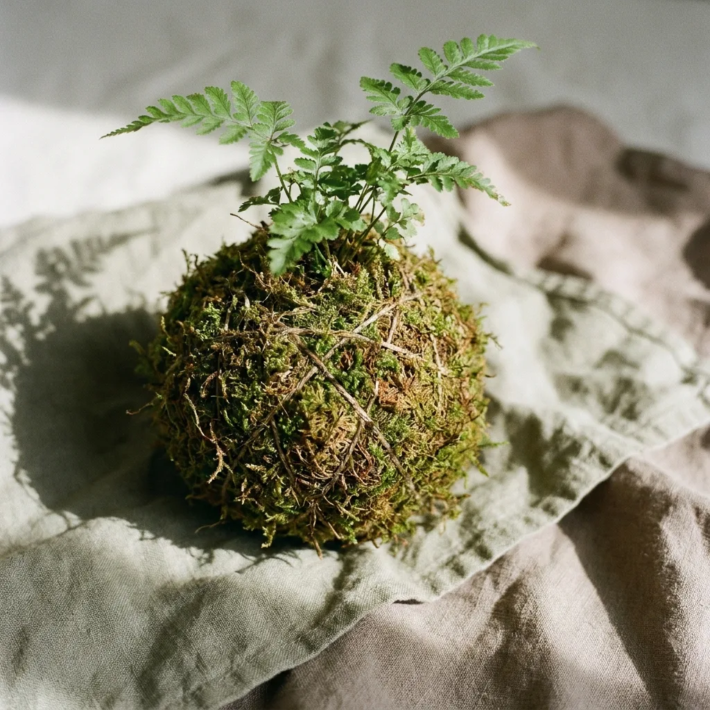 苔間原生苔玉,山苔包覆附原木托盤