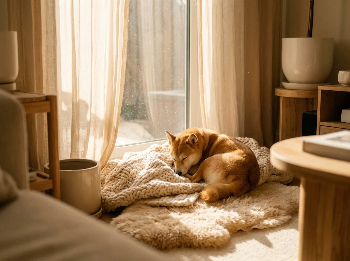 柴犬在溫暖的陽光裡